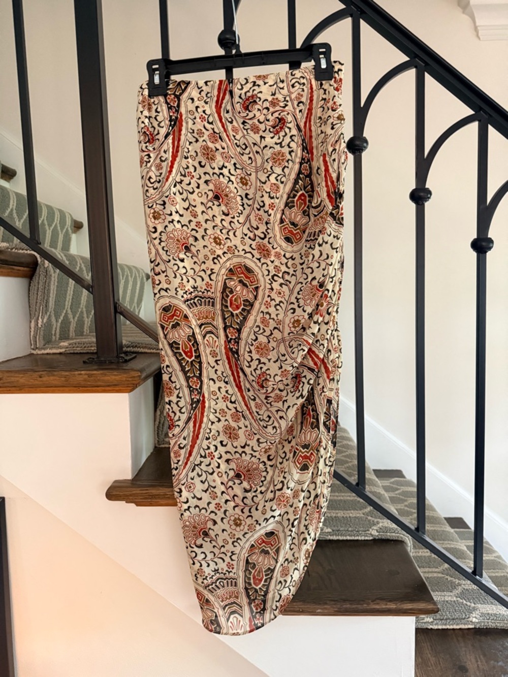 Veronica Beard Women's Paisley Print MidiSkirt - Beige with Red & Brown Accents